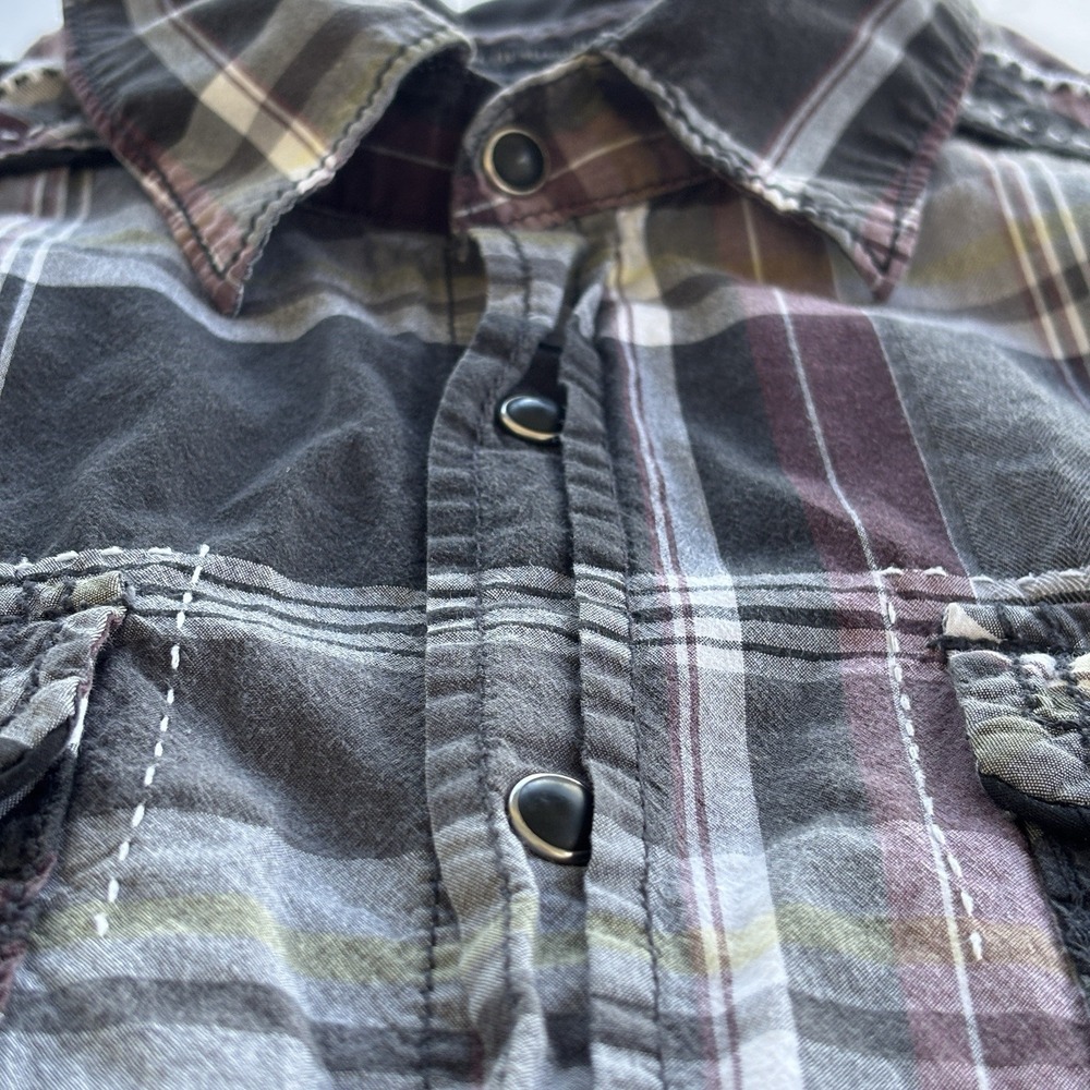 BKE Slim Fit Stretch‎ Plaid Snap Shirt Mens Medium Western Double-Stitched Yoke - Picture 8 of 13